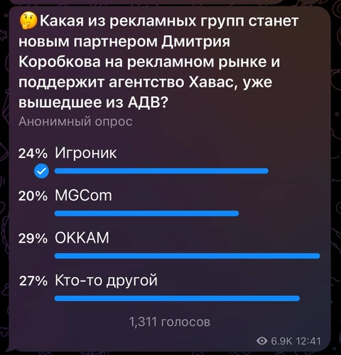 🤓На выходных мы думали вслух — какая из значимых рекламных групп может стать партнером Дмитрия Коробкова и отпочковавшегося от АДВ Хаваса