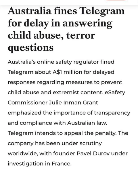 🤓Австралия оштрафовала Telegram