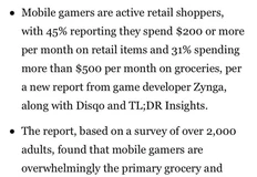 🤓Геймеры покупают.  Согласно свежему отчёту Zynga, 45% мобильных геймеров по всему миру тратят более 200 $ в месяц на повседневные товары, а 31% свыше 500 $ на продукты