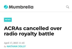 🤓Церемония вручения наград Australian Commercial Radio Awards (ACRA) в 2025 году отменяется из-за юридического спора между Коммерческим радио Австралии (CRA) и Австралийской компанией по производству фонографических выступлений (PPCA)
