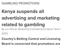 🤓Реклама азартных игр запрещена. Власти Кении блокировали всю рекламу азартных игр на 30 дней на всех платформах