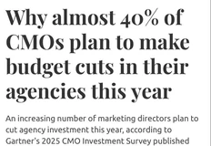 🤔Согласно исследованию Gartner, около 39% директоров по маркетингу из Северной Америки, Великобритании и Европы планируют сократить бюджеты делегированные рекламным агентствам